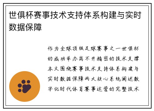 世俱杯赛事技术支持体系构建与实时数据保障